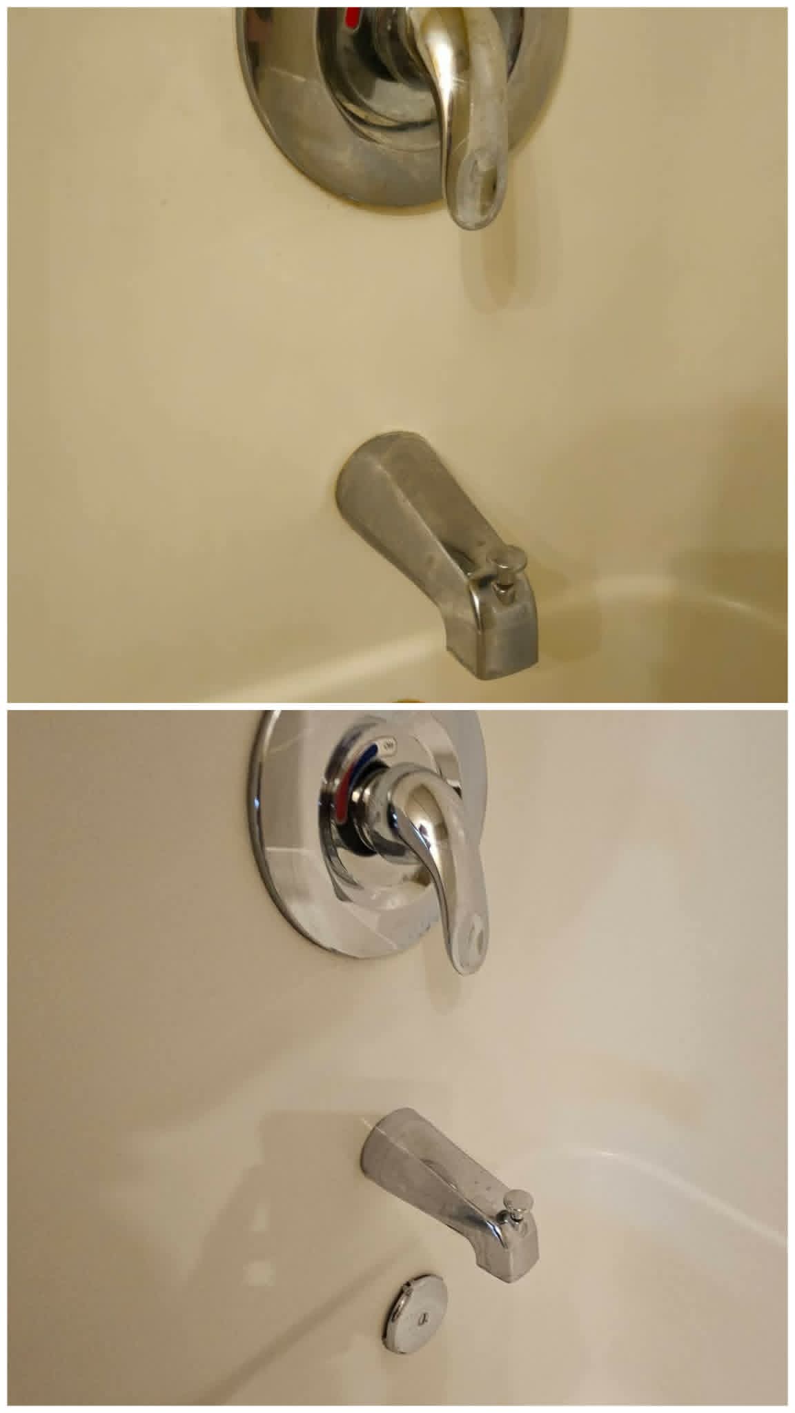 Bathtub faucet before and after professional cleaning